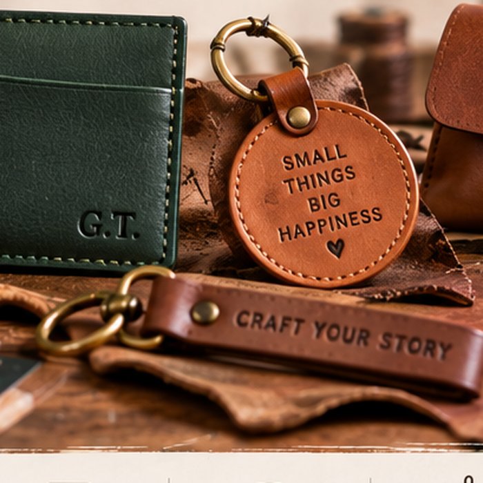 Handmade leather card holder and keychains