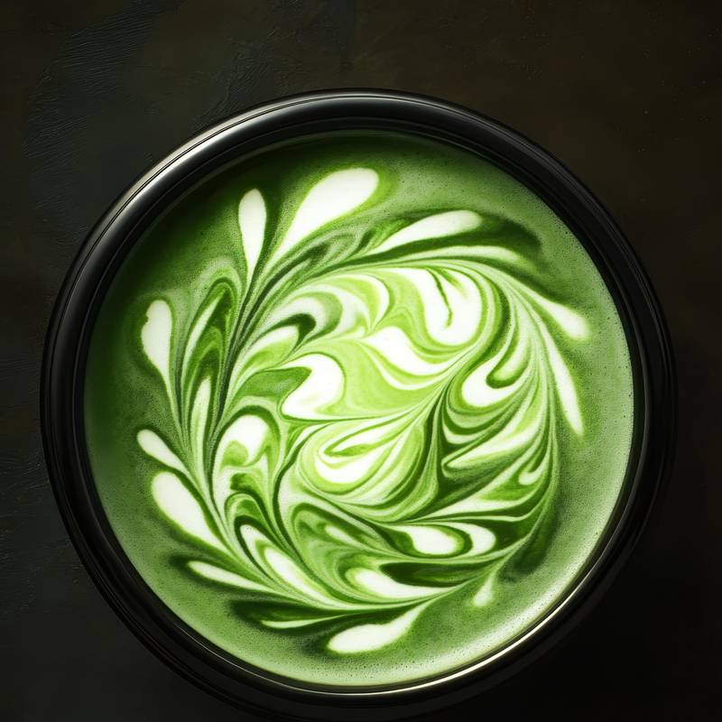 Matcha latte art in a ceramic cup